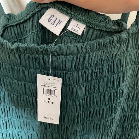 NWT Gap S Petite Smocked Green Jumpsuit Summer Wide Legs sleeveless - Picture 6 of 9